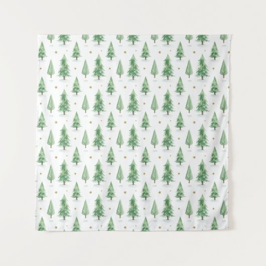Watercolor Christmas Trees Seamless Pattern Wandkleed (Voorkant)
