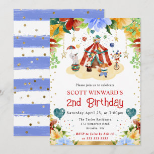 Watercolor Circus Dieren Kinderverjaardag Kaart