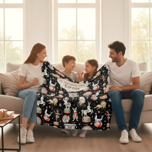 Watercolor Circustent Olifanten Leeuwen Familie  Fleece Deken