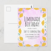 Watercolor citroen verjaardag roze geel rand kunst briefkaart (Voorkant / Achterkant)