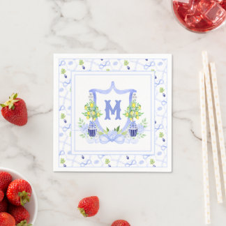 Watercolor citroenboom monogram wapenschild servet