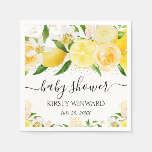 Watercolor Citroenen en Bloemen Baby Shower Servet