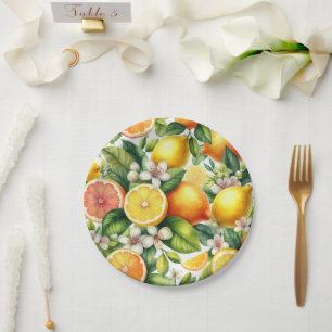 Watercolor Citrusfruitpatroon Papieren Bordje