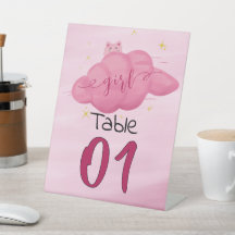 Watercolor Cloud Baby Girl Shower Table Numbers