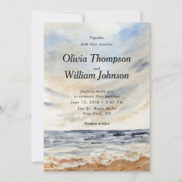Watercolor Coastal Beach Wedding Invitation Kaart