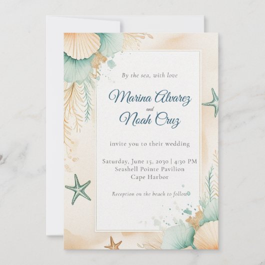 Watercolor Coastal Chic Beach Wedding Invitation (Devant)