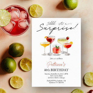 Watercolor Cocktail Verrassing 40e Verjaardag Kaart