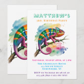 Watercolor Colorful Chameleon Birthday Party Kaart (Voorkant / Achterkant)