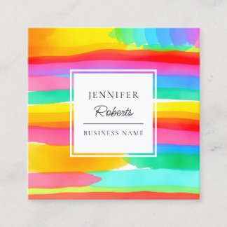 Watercolor Colorful Rainbow Stripes Pattern Vierkante Visitekaartje