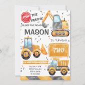 Watercolor Construction Camions Invitation Anniver (Devant)