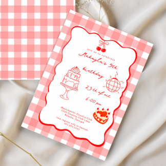 Watercolor Coquette Cherry Five Sweet Birthday Kaart