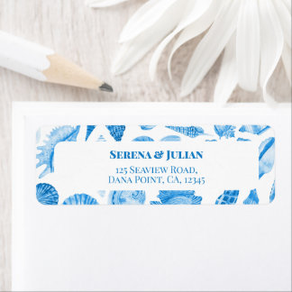 Watercolor Cornflower Blue Sea Shells Return Etiket