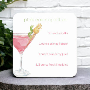 Watercolor Cosmopolitan Cocktail Recept Vierkante Kartonnen Onderzetter