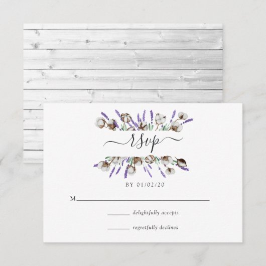 Watercolor Cotton Lavender Country Wedding RSVP Ca (Devant / Derrière)