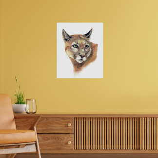 Watercolor Cougar Mountain Lion Animal Art Poster