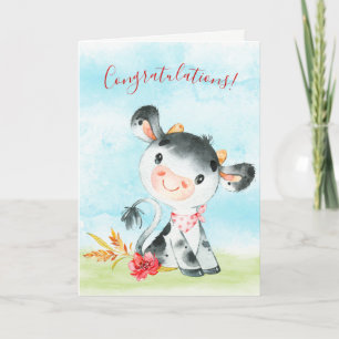 Watercolor Cow Farm Congratulations Kaart