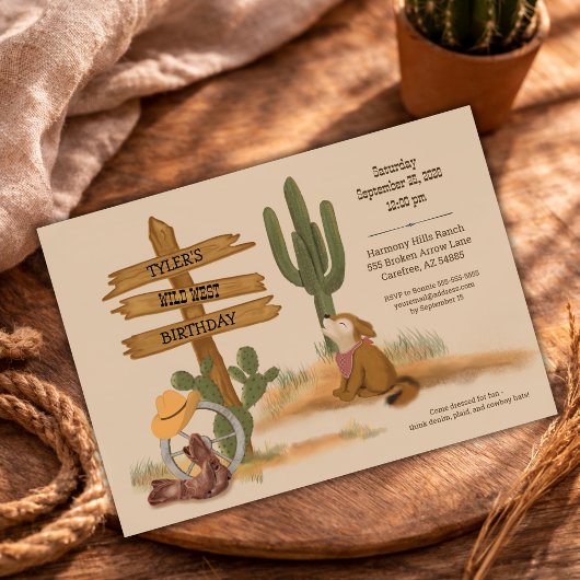 Watercolor Cowboy Wild West Birthday Invitation