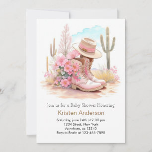 Watercolor Cowgirl Hoed en Laarzen Baby Shower Kaart