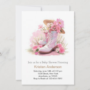 Watercolor Cowgirl Hoed en Laarzen Droom Baby Show Kaart