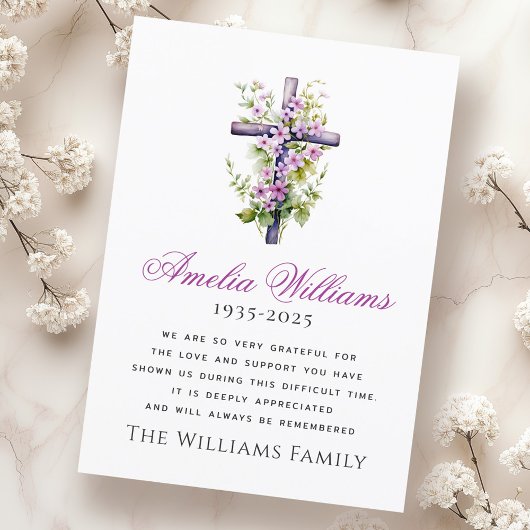 Watercolor cross fleur funéraire sympathie merci