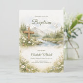 Watercolor Cross Minimalist Baptism Invitation (Debout devant)