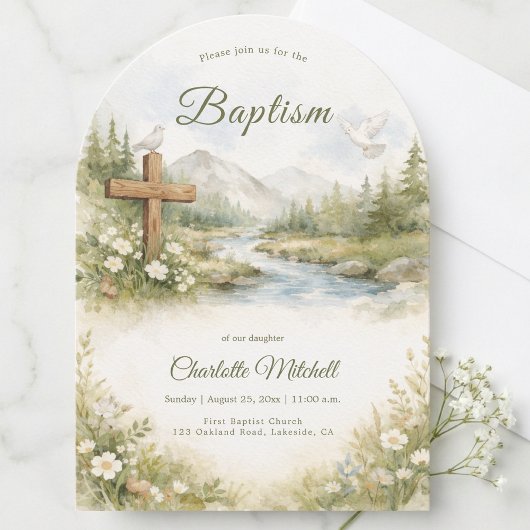 Watercolor Cross Minimalist Baptism Invitation