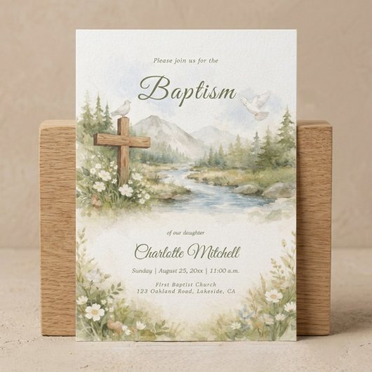 Watercolor Cross Minimalist Baptism Invitation