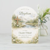 Watercolor Cross Minimalist Baptism Invitation (Debout devant)