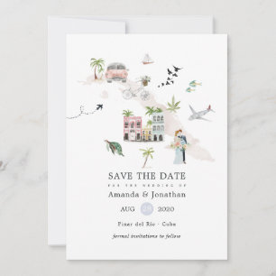 Watercolor Cuba Bestemming Huwelijk Save The Date