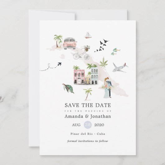 Watercolor Cuba Bestemming Huwelijk Save The Date (Voorkant)