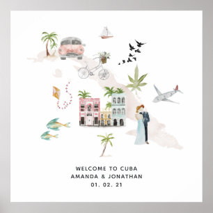 Watercolor Cuba Bestemming Trouw Welkom Poster