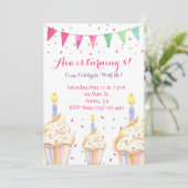 Watercolor Cupcake Invitation d'anniversaire (Debout devant)
