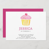 Watercolor Cupcake Invitation d'anniversaire (Devant / Derrière)