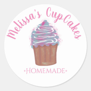 Watercolor CupCakes Thuis Bakkerij Krijtbord Ronde Sticker