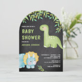 Watercolor Cute Dinosaur Chalkboard Baby Shower Kaart (Staand voorkant)