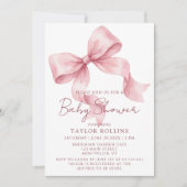 Watercolor Cute Pink Bow Baby Shower Invitation (Devant)