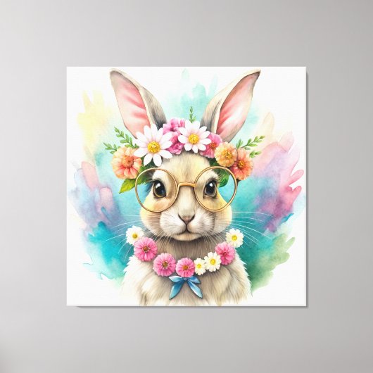 Watercolor Cute Rabbit Canvas Afdruk (Voorkant)