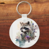 Watercolor Cute Raccoon Spring Flowers         Sleutelhanger (Voorkant)