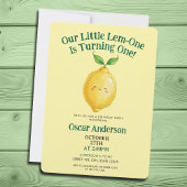 Watercolor Cute Yellow Lemon One Year Birthday Kaart
