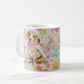 Watercolor Dachshund Coffee Mug Pink Florals (Devant gauche)
