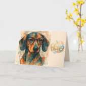 Watercolor Dachshund Hello Greeting Card Kaart (Gele Bloem)