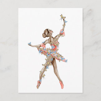 Watercolor dansende ballerina met vlinder briefkaart