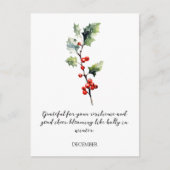 WATERCOLOR DECEMBER HULST GEBOORTEBLOEM BRIEFKAART (Voorkant)