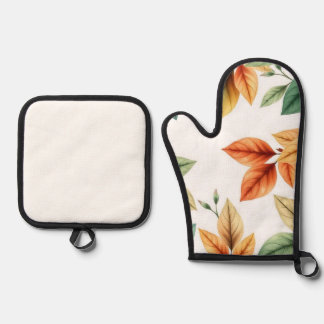 Watercolor decoratieve elegante bladerenpatroon ovenwant & pannenlap set
