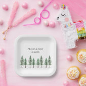 Watercolor dennenboom bos huwelijksfeest papieren bordje (Feest)