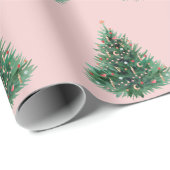 Watercolor Dennengebint Pink Kerstmis Cadeaupapier (Rol Hoek)