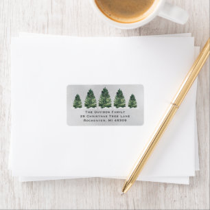 Watercolor Dennengebomen Kerst Familie Adres Etiket