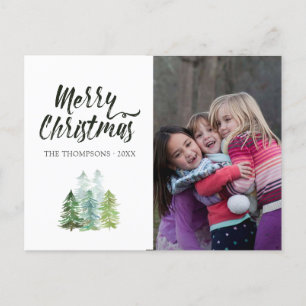 Watercolor Dennengebomen Kerst Foto Aankondigingskaart