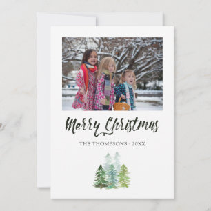 Watercolor Dennengebomen Kerst Foto Kaart