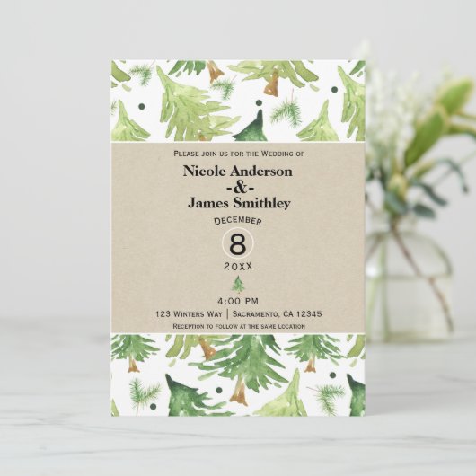 Watercolor Dennengebomen Moderne Rustieke Kraft Br Kaart (Staand voorkant)